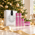 PEVONIA RS2 ROSACEA SKIN ESSENTIAL GIFT BOX displayed beside a Christmas tree. File: pevonia-rs2-rosacea-skin-essential-gift-box-christmas-tree-2026.jpg