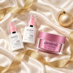 PEVONIA RS2 Ultra Sensitive Skin Gift Box arranged in a festive flatlay. File: pevonia-rs2-ultra-sensitive-skin-gift-box-christmas-flatlay-2026.jpg