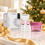 PEVONIA RS2 Ultra Sensitive Skin Gift Box displayed beside a Christmas tree. File: pevonia-rs2-ultra-sensitive-skin-gift-box-christmas-tree-2026.jpg