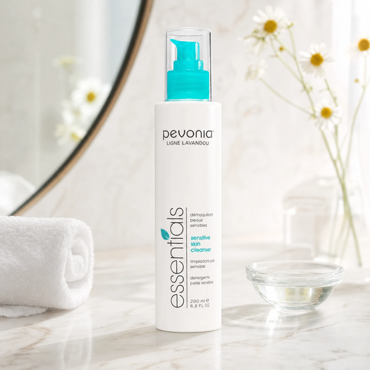 Pevonia Sensitive Skin Cleanser 200ml on a luxury bathroom vanity for sensitive, red and reactive skin