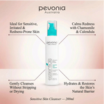 Pevonia Sensitive Skin Cleanser 200ml professional calming cleanser for sensitive irritated and redness prone skin with chamomile and calendula supporting barrier hydration and gentle cleansing without drying