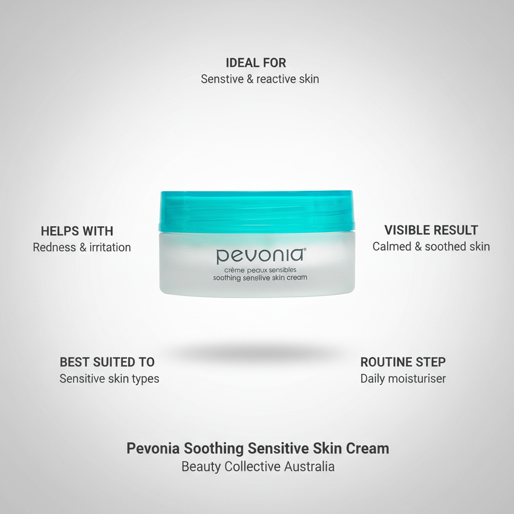 Pevonia Soothing Sensitive Skin Cream 50g daily moisturiser for sensitive and reactive skin to calm redness, soothe irritation and support the skin barrier