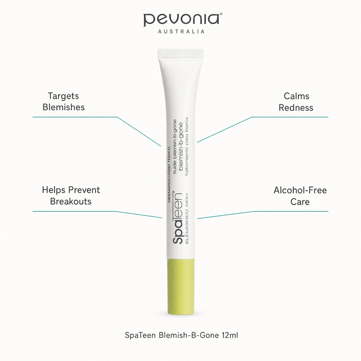 Pevonia SpaTeen Blemish-B-Gone 12ml with benefits for targeted blemish care, breakout prevention, redness comfort and alcohol-free treatment