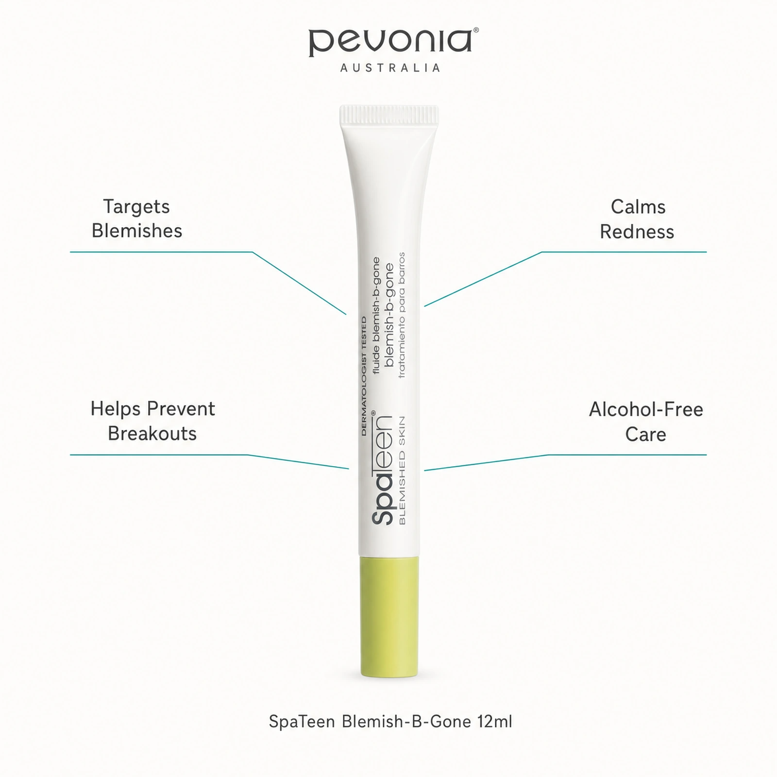 Pevonia SpaTeen Blemish-B-Gone 12ml with benefits for targeted blemish care, breakout prevention, redness comfort and alcohol-free treatment