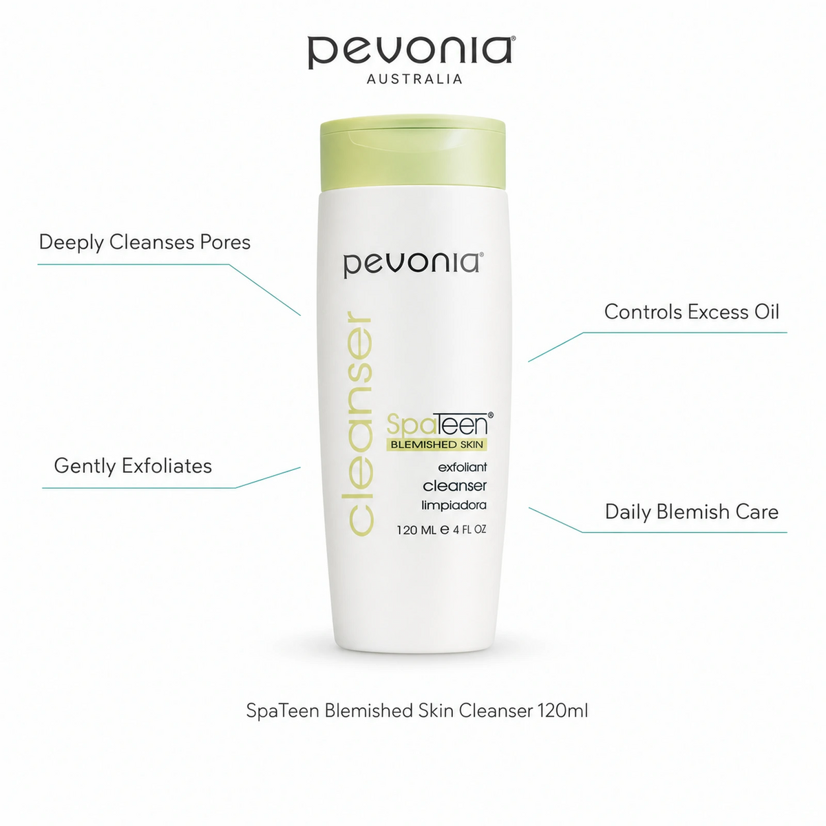 Pevonia SpaTeen Blemished Skin Cleanser 120ml with benefits for deep pore cleansing, gentle exfoliation, excess oil control and daily blemish care