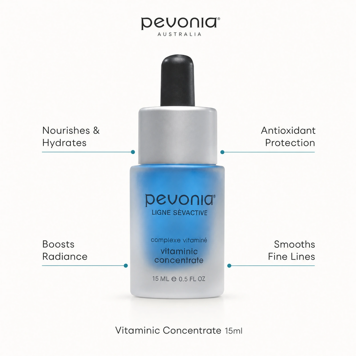 Pevonia Vitaminic Concentrate 15ml with benefits for hydration, radiance, antioxidant protection and fine lines