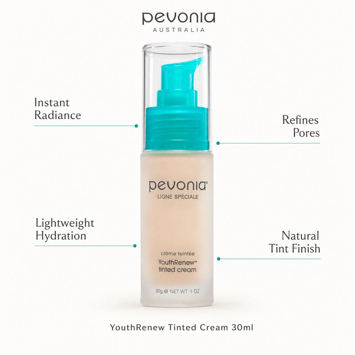 Pevonia YouthRenew Tinted Cream 30ml with benefits for radiance, hydration, pore refinement and natural tint finish