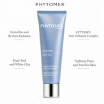 Phytomer Citadine Citylife Radiance Reviving Mask with Clay 50ml with four benefit callouts: Detoxifies and Revives Radiance, Dual Red and White Clay, CITYSAFE Anti-Pollution Complex, Tightens Pores and Purifies Skin