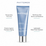 Phytomer Crème 30 Early Wrinkle Plumping Solution Cream 50ml with four benefit callouts: Plumps Early Fine Lines, Protects Against Premature Ageing, Reinforces Skin Barrier and Resilience, Lightweight Matte-Finish Hydration