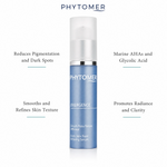 Phytomer Emergence Even Skin Tone Refining Serum 30ml with four benefit callouts: Reduces Pigmentation and Dark Spots, Smooths and Refines Skin Texture, Marine AHAs and Glycolic Acid, Promotes Radiance and Clarity