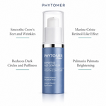 Phytomer Expertise Age Contour Intense Youth Eye Cream 15ml with four benefit callouts: Smooths Crow's Feet and Wrinkles, Reduces Dark Circles and Puffiness, Marine Criste Retinol-Like Effect, Palmaria Palmata Brightening