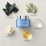 Phytomer Hydra Original Moisturising Melting Cream 50ml flatlay on limestone surface with Weaving Algae, Glasswort Oil, Oligofurcellarane, Shea Butter, and Jojoba Oil