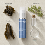 Phytomer Hydrasea Ultra-Moisturizing Polarized Water Serum 30ml flatlay on limestone surface with Weaving Algae, Glasswort Oil, Pheohydrane, OLIGOMER Seawater, and Glycerin