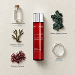 Phytomer Lotion P5 Targeted Curve Concentrate 150ml flatlay on limestone surface with OLIGOMER Seawater, Marine Algae Complex, Halopteris Scoparia, Palmaria Palmata, and Caffeine
