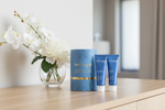 Phytomer Moisturizing Freshness Ritual skincare gift set with face and eye sorbet cream and nourishing hand cream beside blue presentation cylinder