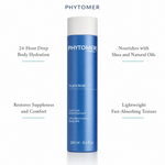 Phytomer Oleocreme Ultra-Moisturizing Body Milk 250ml with four benefit callouts: 24-Hour Deep Body Hydration, Restores Suppleness and Comfort, Nourishes with Shea and Natural Oils, Lightweight Fast-Absorbing Texture