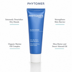Phytomer Oleocreme Ultra-Nourishing Hand Cream 50ml with four benefit callouts: Intensely Nourishes Dry Hands, Organic Marine Oil Complex, Strengthens Skin Barrier, Shea Butter and Sweet Almond Oil