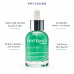 Phytomer Oligoforce Soothing Enforcement Serum with OLIGOMER 30ml with four benefit callouts: Calms and Soothes Sensitive Skin, Reduces Redness and Irritation, OLIGOMER Marine Concentrate, Reinforces Skin Barrier