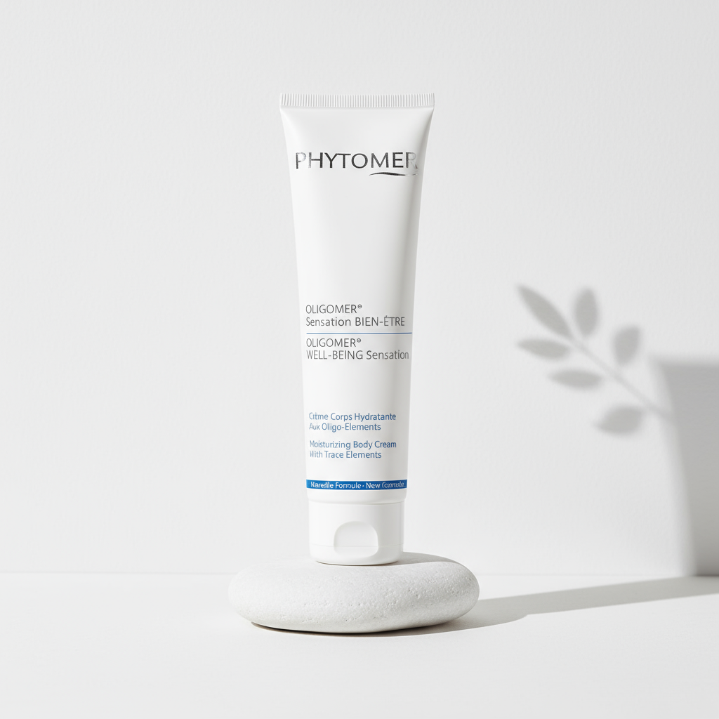 Phytomer Oligomer Well-Being Sensation Moisturising Body Cream 150ml on a pebble on a grey background 
