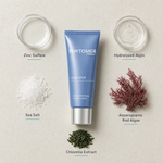 Phytomer Oligopur Hydra-Matifying Control Cream 50ml flatlay on limestone surface with Zinc Sulfate, Hydrolyzed Algin, Sea Salt, Asparagopsis Red Algae, and Chlorella Extract