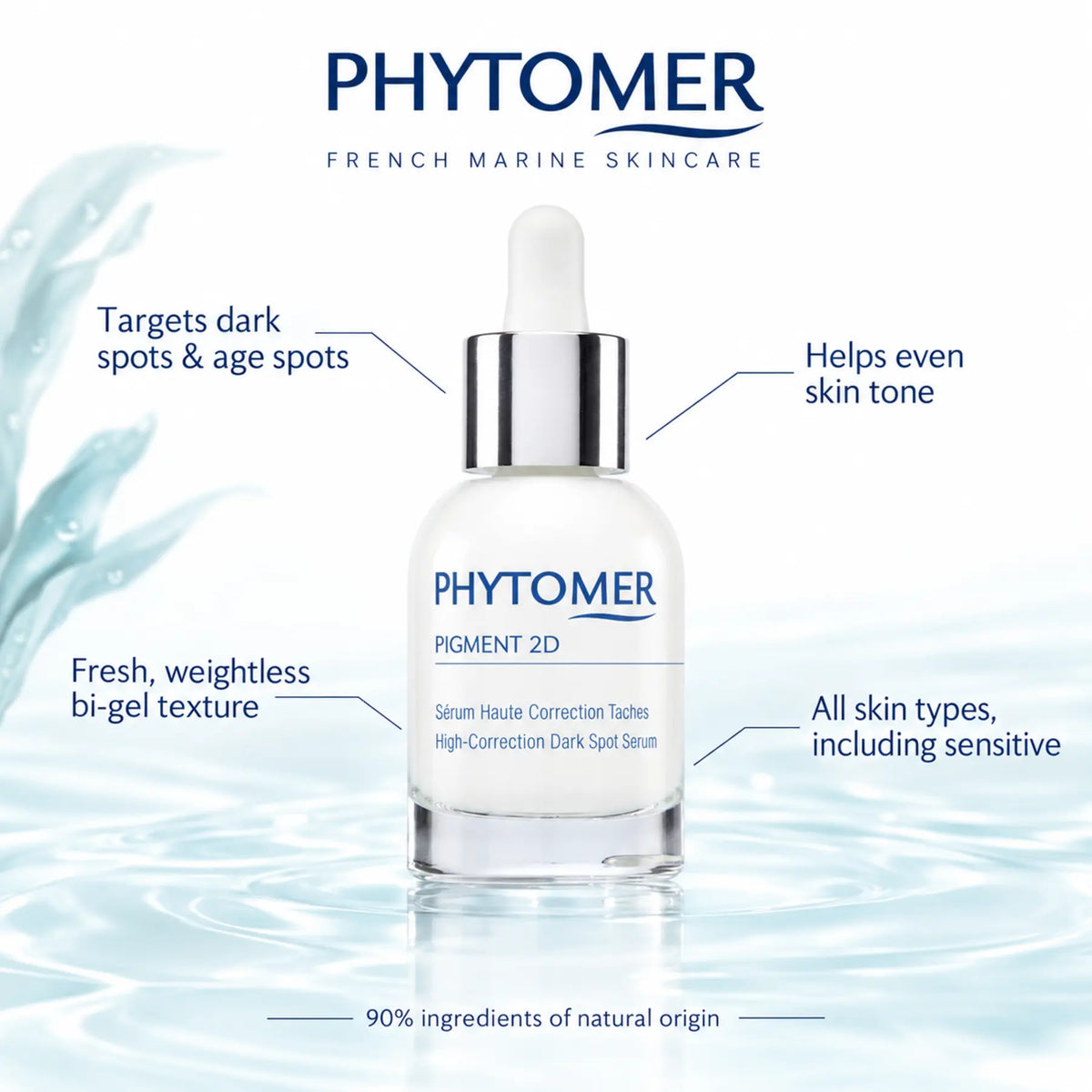PHYTOMER Pigment 2D serum benefits for dark spots, age spots and uneven skin tone