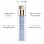 Phytomer Pionniere XMF Wrinkle and Dark Spot Supreme Serum 30ml with four benefit callouts: Visibly Smooths Wrinkles, Reduces Dark Spots and Pigmentation, XMF and Whitech Marine Sugars, Niacinamide Radiance Complex