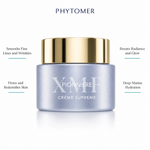 Phytomer Pionniere XMF Youth and Glow Supreme Cream with four benefit callouts: Smooths Fine Lines and Wrinkles, Firms and Redensifies Skin, XMF Marine Sugar Complex, Boosts Radiance and Glow