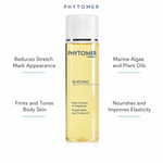 Phytomer Seatonic Stretch Mark and Firming Oil 125ml with four benefit callouts: Reduces Stretch Mark Appearance, Firms and Tones Body Skin, Marine Algae and Plant Oils, Nourishes and Improves Elasticity