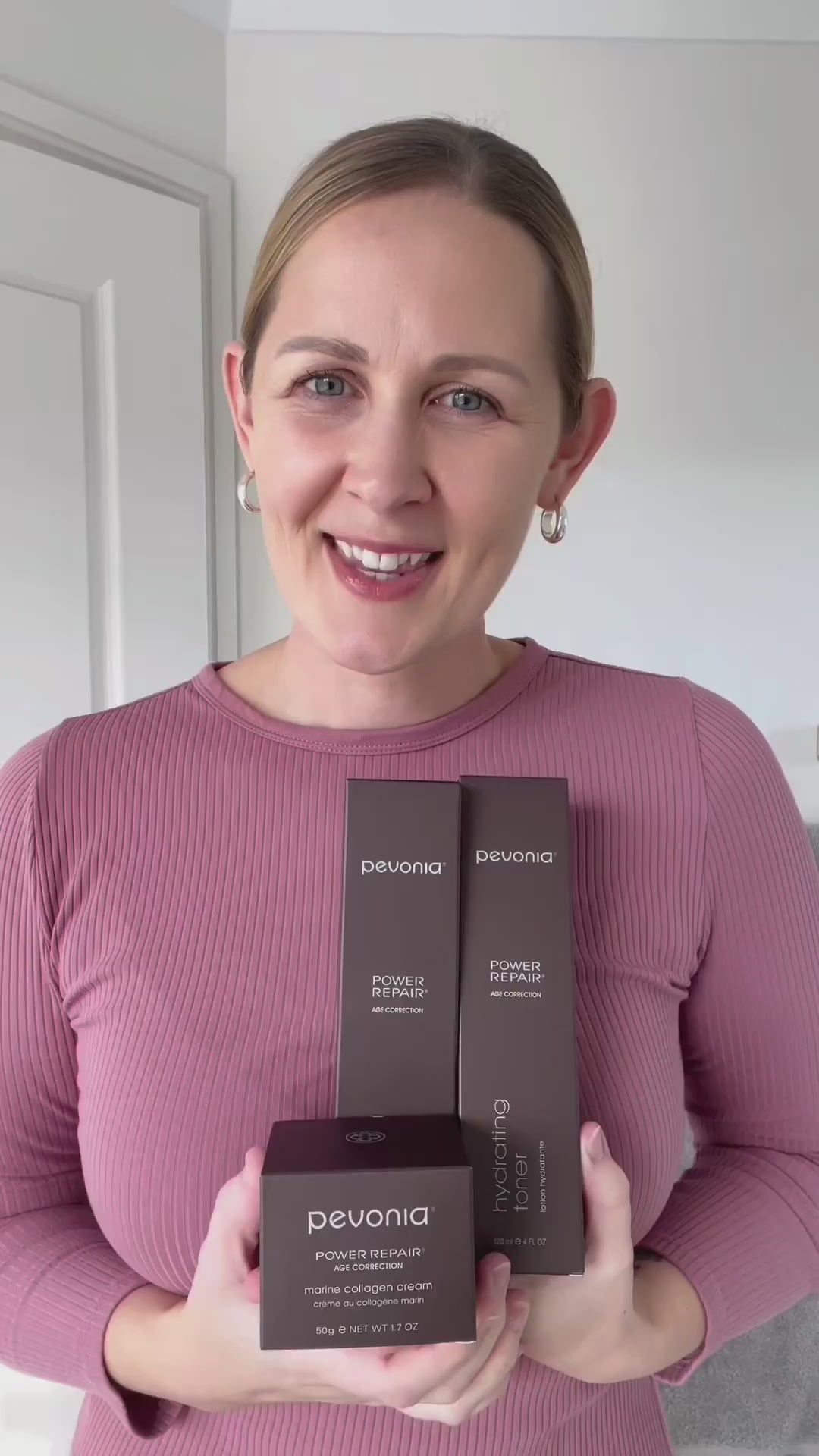 Corinne video of explaining the Pevonia Power Repair Age Correction Marine Collagen Cream range of skincare products