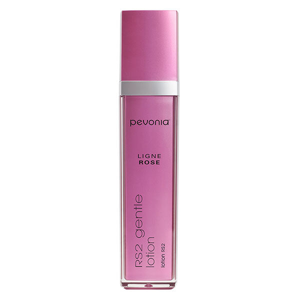 A bottle of Pevonia RS2 Rosacea Gentle Lotion with a pink cap and label, indicating the product is specifically formulated for sensitive skin.