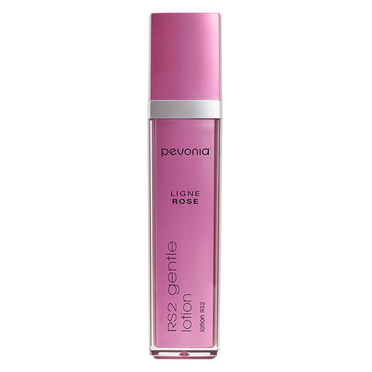 A bottle of Pevonia RS2 Rosacea Gentle Lotion with a pink cap and label, indicating the product is specifically formulated for sensitive skin.