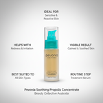 Pevonia Soothing Propolis Concentrate bottle with text on a gray background