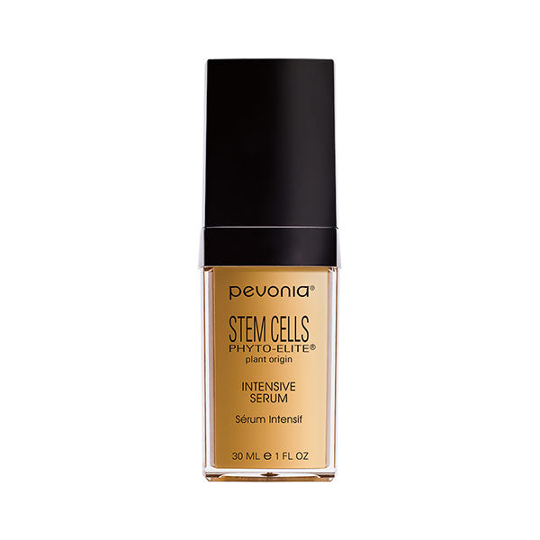 A bottle of Pevonia Stem Cells Intensive Serum 30ml  with a black cap and a label that includes the brand name and product details.