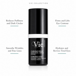 Vie Collection Chrono Eyes Puffiness Dark Circles Wrinkle Cream 15ml with four benefit callouts: Reduces Puffiness and Dark Circles, Smooths Wrinkles and Fine Lines, Firms and Lifts Eye Contour, Hydrates and Revives Tired Eyes