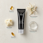 Vie Collection Hand Control Youthful Hands Brightening Cream 50ml with four benefit callouts: Brightens and Evens Hand Skin Tone, Reduces Age Spots and Pigmentation, Deeply Nourishes and Softens Hands, Vitamin C and Marine Actives