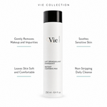 Vie Collection Instant Cleansing Milk 250ml with four benefit callouts: Gently Removes Makeup and Impurities, Leaves Skin Soft and Comfortable, Soothes Sensitive Skin, Non-Stripping Daily Cleanse