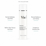 Vie Collection Mésoforce Gentle Micro-Exfoliating Lotion with PHA 125ml with four benefit callouts: Gently Exfoliates with PHA, Refines Skin Texture and Pores, Boosts Radiance and Clarity, Suitable for Sensitive Skin