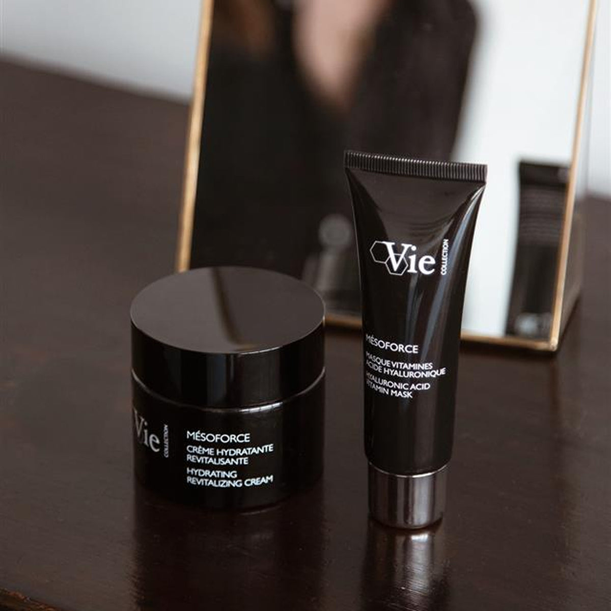 Vie Collection Mesoforce Hyaluronic Acid Vitamin Mask and Hydra Revitalizing Cream group image for hydrated radiant skin