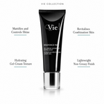 Vie Collection Mésoforce Mat Hydrating Revitalizing Cream-Gel 50ml with four benefit callouts: Mattifies and Controls Shine, Hydrating Gel-Cream Texture, Revitalises Combination Skin, Lightweight Non-Greasy Finish