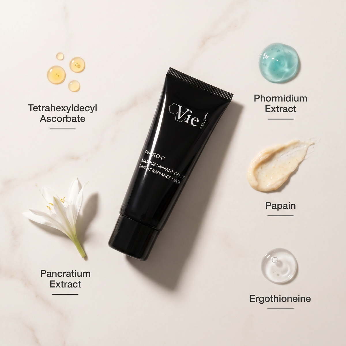 Vie Collection Photo C Bright Radiance Mask 50ml with Tetrahexyldecyl Ascorbate, Phormidium Extract, Papain, Pancratium Extract and Ergothioneine.