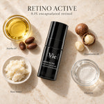 Retino Active with jojoba oil, macadamia oil, shea butter and glycerin ingredient flatlay
