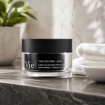 Vie Collection Time Control EGF Deep Wrinkles Firming Rich Cream 50ml premium glass jar styled on a dark marble vanity with white towels and greenery for Beauty Collective consumer retail.