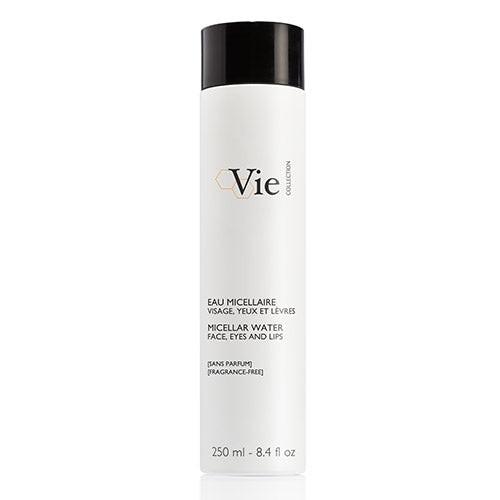 Vie micellar water bottle on a white background