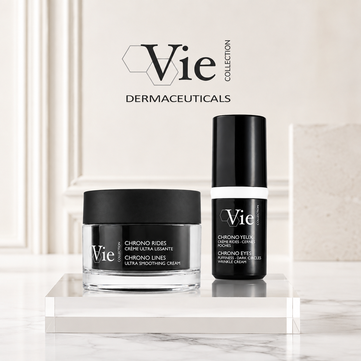 VIE COLLECTION Anti-Ageing Eye & Face Bundle – Chrono Eyes + Chrono Lines Ultra Smoothing Cream